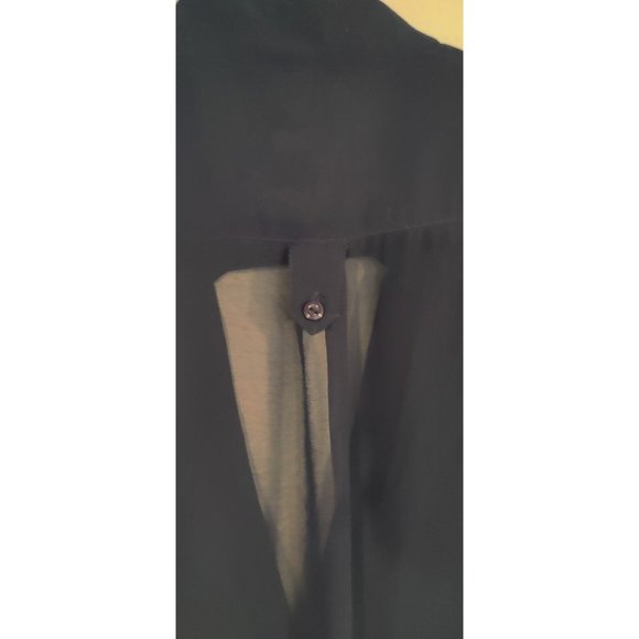 BEE STITCHED NAVY SHEER LIGHT WEIGHT POCKET BLOUSE SHIRT WOMENS SIZE LARGE L - Picture 8 of 10